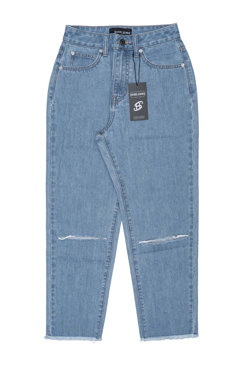 Quần jean nữ ống suông xẻ rách